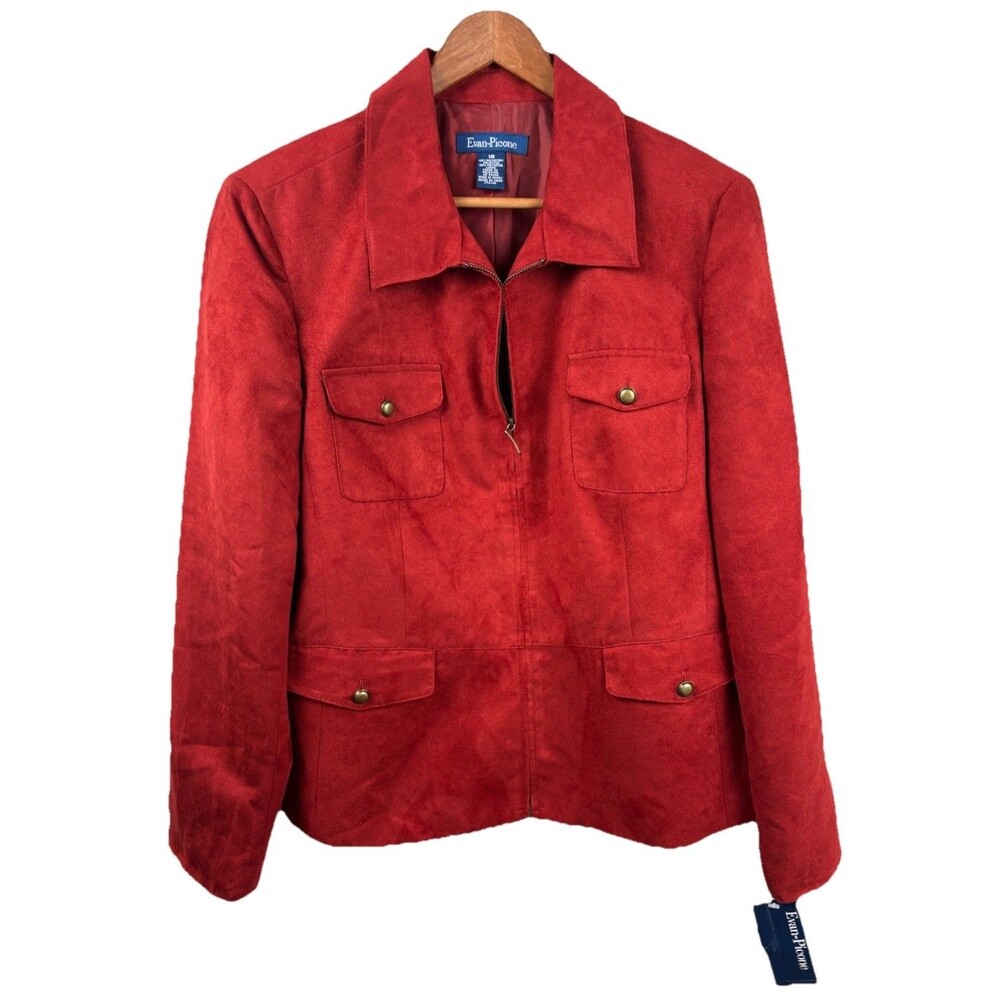 Evan Picone NWT Faux Suede Jacket Red Burgundy Size 18 Full Zipped Front
